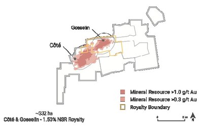 Côté / Gosselin Royalty Map (CNW Group/Metalla Royalty & Streaming Ltd.) Côté / Gosselin Royalty Map (CNW Group/Metalla Royalty & Streaming Ltd.)